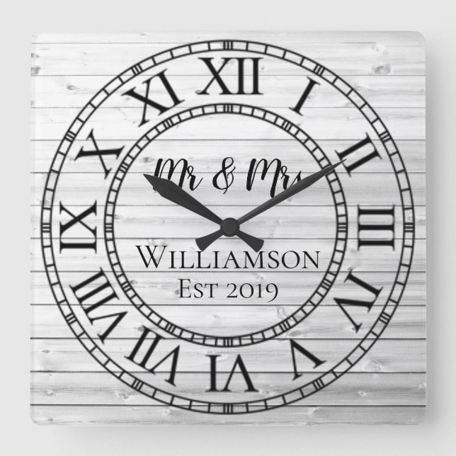 Rustic Personalised Grey Wood Custom Square Wall Clock (Front)