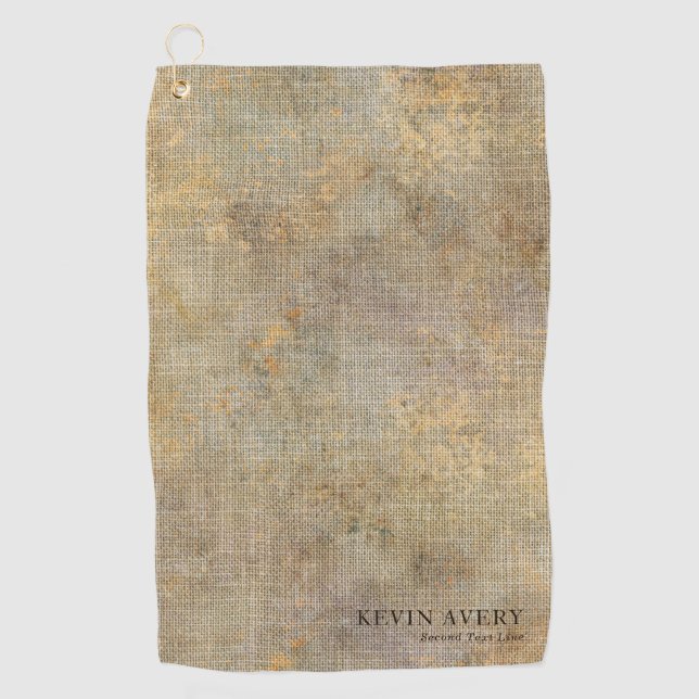Rustic Personalised Linen Texture Business Golf Towel (Front)