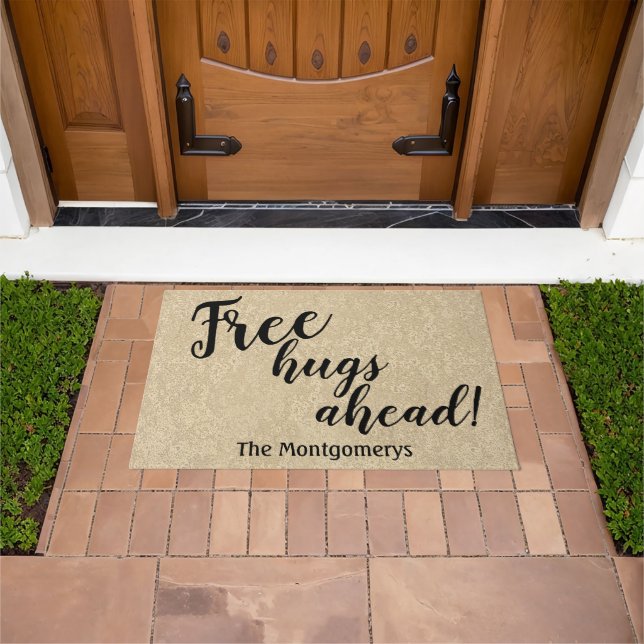 Rustic Personalised Name Free Hugs Ahead Welcome Doormat (Outdoor)