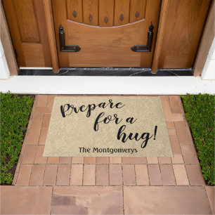 Rustic Personalised Name Fun Prepare For A Hug Doormat