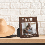 Rustic Personalised Papou Grandpa Photo Plaque<br><div class="desc">Custom grandpa plaque for Father's Day,  birthdays,  or Grandparents Day features a favourite photo of his grandchild or grandkids with "Papou" above in rustic lettering. Personalise with the year he became a grandfather beneath,  or add a custom message or name.</div>