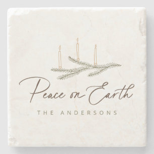 Rustic Personalised Peace On Earth Christmas Stone Coaster
