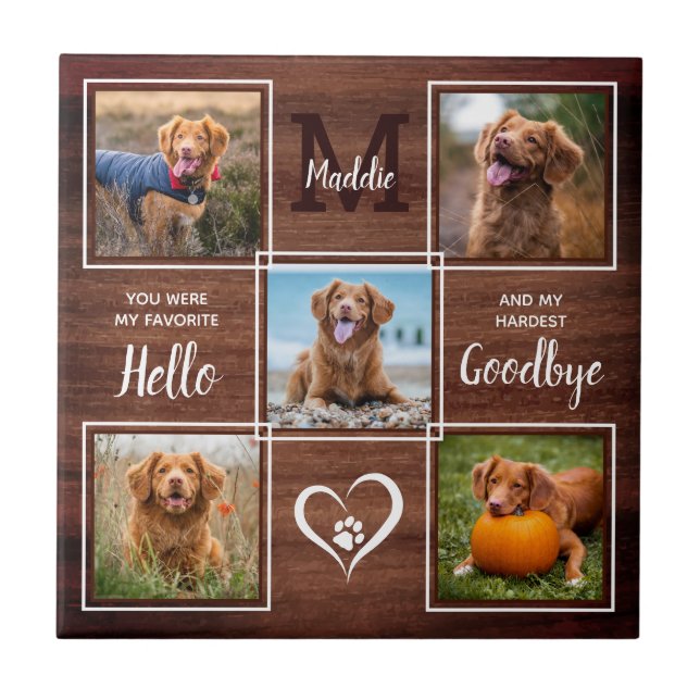 Rustic Personalised Pet Memorial Photo Collage Ceramic Tile (Front)