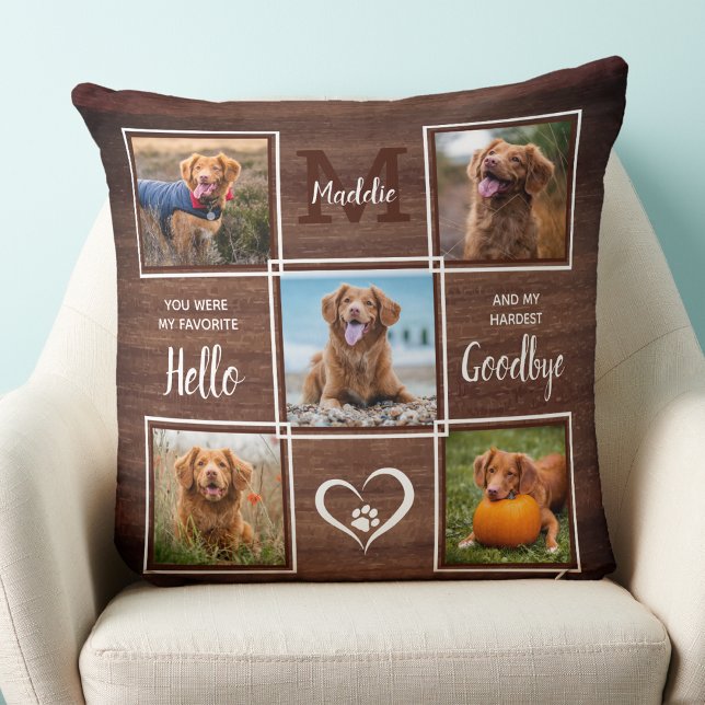 Rustic Personalised Pet Memorial Photo Collage Cushion (Creator Uploaded)