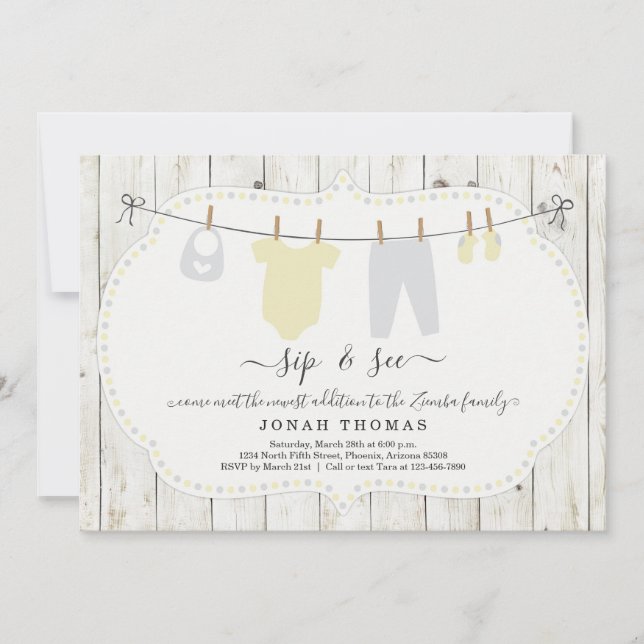 Rustic Personalised Sip and See Invitation (Front)