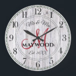 Rustic Personalised Wedding Newlyweds Monogrammed  Large Clock<br><div class="desc">A rustic modern white washed barn wood shiplap monogrammed wedding wall clock with date established.</div>