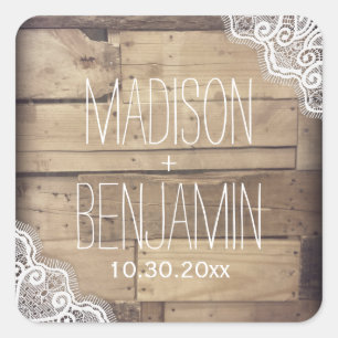 Rustic Personalised Wood Lace Wedding Sticker