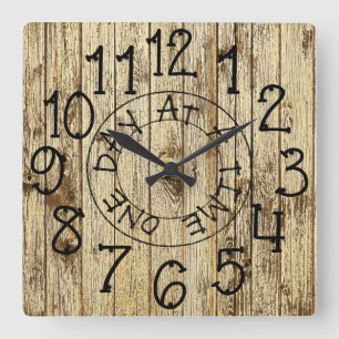 Rustic Personalised Wood One Day at a Time Square Wall Clock