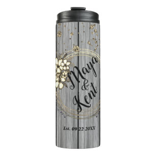 Rustic Personalised Wreath Floral Glitter Wedding Thermal Tumbler