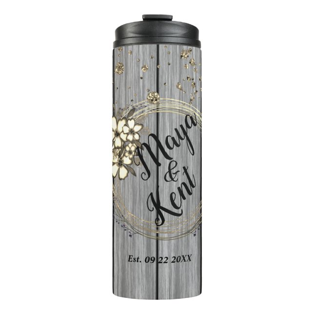 Rustic Personalised Wreath Floral Glitter Wedding Thermal Tumbler (Front)