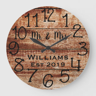 Rustic Personalized Brown Wood Custom Large Clock