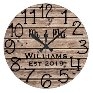 Rustic Personalized Brown Wood Custom Large Clock