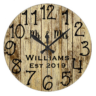 Rustic Personalized Brown Wood Custom Large Clock