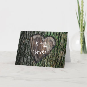 Rustic Personalized Carved Tree Heart Lovers  Card