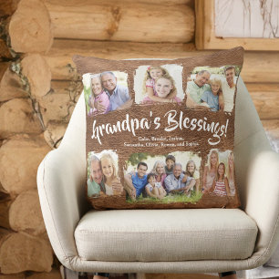 Rustic Personalized Grandpa Grandkids Photo Names Cushion