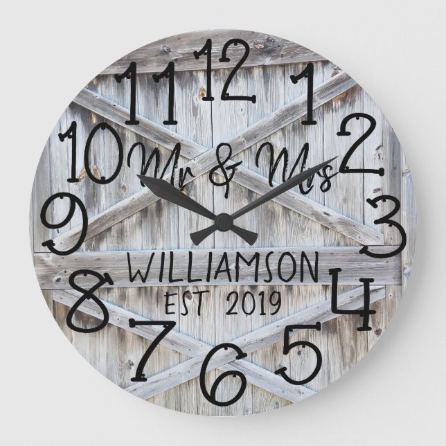 Rustic Personalized Grey Wood Custom Large Clock (Front)