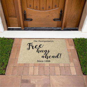 Rustic Personalized Name Free Hugs Ahead Welcome Doormat