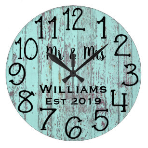 Rustic Personalized Teal Distressed Wood Custom Large Clock