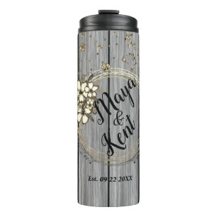 Rustic Personalized Wreath Floral Glitter Wedding Thermal Tumbler