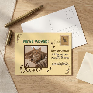 Rustic Pet Cat Moving Announcement Photo Postcard