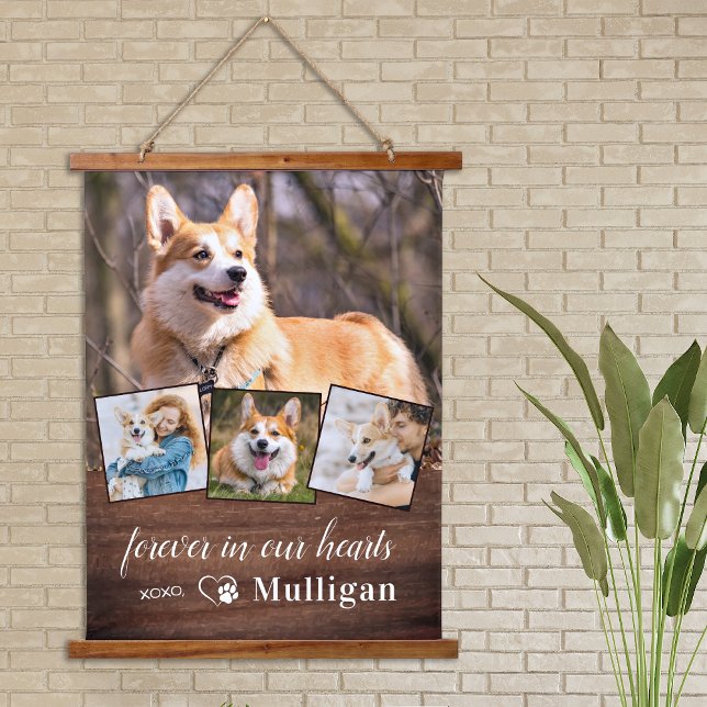 Rustic Pet Dog Memorial Customise 4 Photo Collage  Hanging Tapestry (Creator Uploaded)