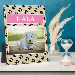 Rustic Pet Dog Photo Paw Prints Pink Keepsake Plaque