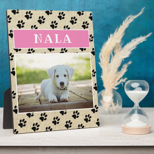 Rustic Pet Dog Photo Paw Prints Pink Keepsake  Plaque (Side)