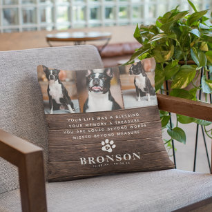 Rustic Pet Loss Memorial Quote & Photo Collage Cushion