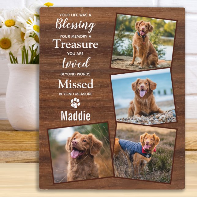 Rustic Pet Loss Photo Collage Pet Memorial Plaque (Creator Uploaded)