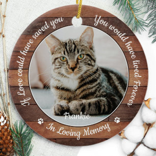 Rustic Pet Memorial Cat 2 Photo Sympathy Ceramic Ornament
