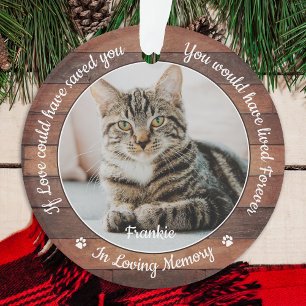 Rustic Pet Memorial Cat 2 Photo Sympathy Ornament