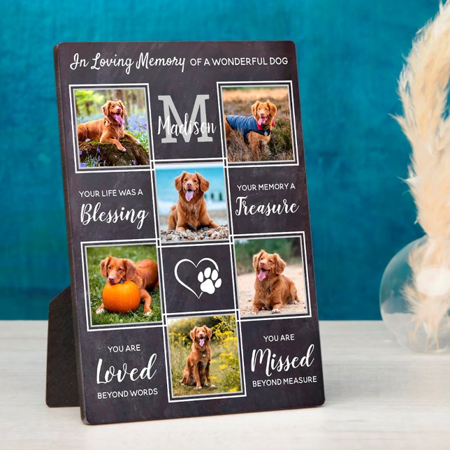 Rustic Pet Memorial Dog Loss Gift Unique 6 Photo Plaque (Creator Uploaded)