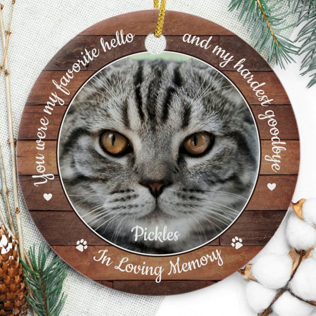 Rustic Pet Memorial Favourite Hello Hardest Goodby Ceramic Ornament (Creator Uploaded)
