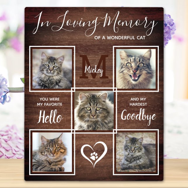 Rustic Pet Memorial Personalised 5 Cat Photo Plaque (Creator Uploaded)