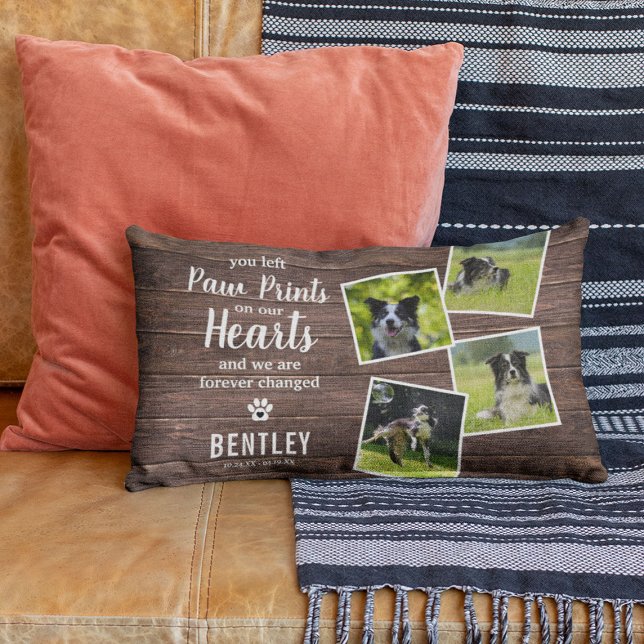 Rustic Pet Memorial Photo Collage Keepsake Decorative Cushion (Creator Uploaded)