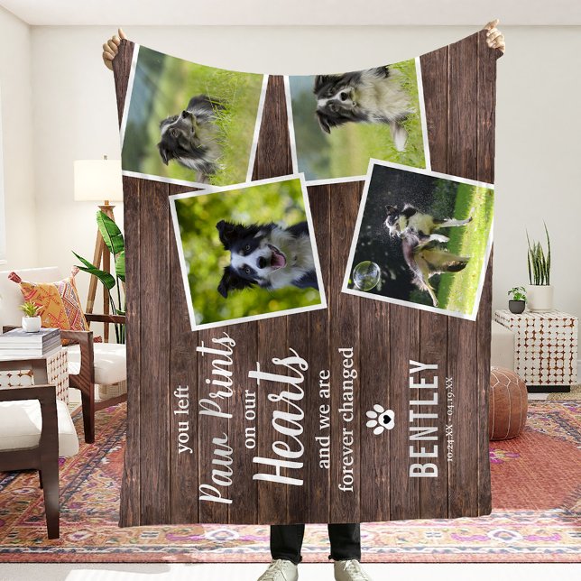 Rustic Pet Memorial Photo Collage Keepsake Fleece Blanket (Creator Uploaded)