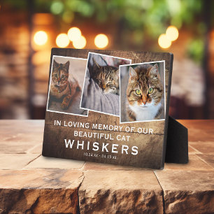 Rustic Pet Modern Photo Collage Cat/Dog Memorial Plaque