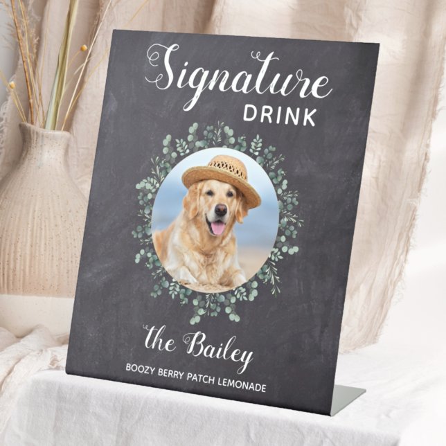 Rustic Pet Signature Drinks Dog Wedding Bar  Pedestal Sign (Creator Uploaded)