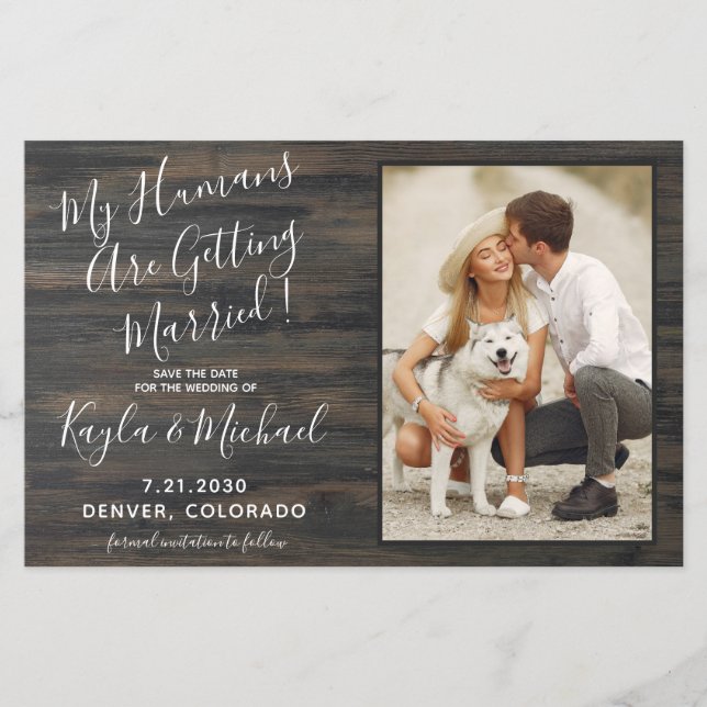 Rustic Pet Wedding Budget Dog Save The Date Cards (Front)