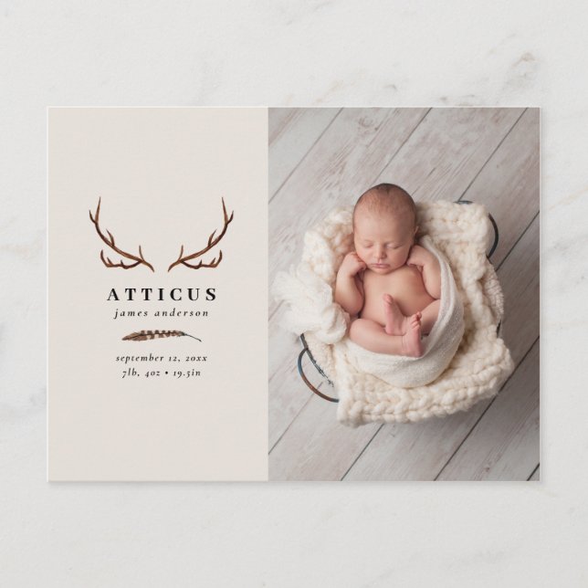 Rustic photo birth announcement postcard (Front)