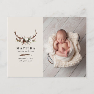 Rustic photo birth announcement postcard