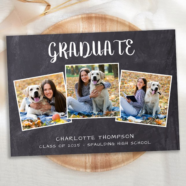 Rustic Photo Collage Chalkboard Graduation Announcement (Creator Uploaded)
