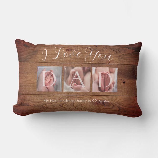 Rustic Photo Collage for Dad Lumbar Cushion (Front)