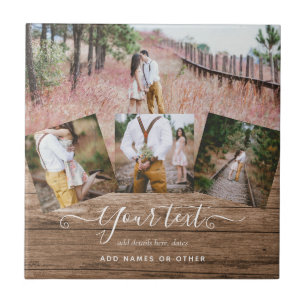 Rustic PHOTO COLLAGE Gift Custom Text Unique Ceramic Tile