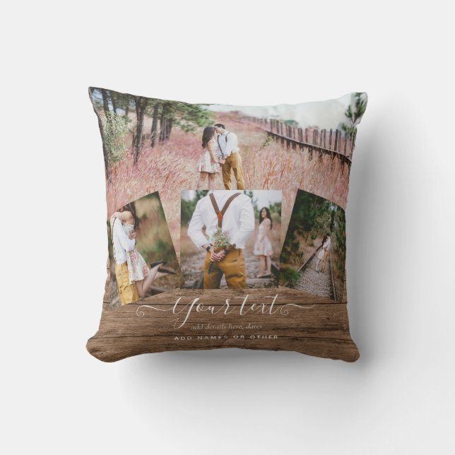 Rustic PHOTO COLLAGE Gift Custom Text Unique Cushion (Front)