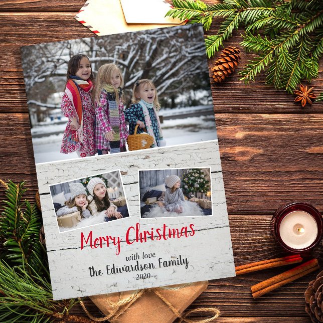 Rustic photo collage Merry Christmas magnetic card (Create your own rustic photo collage Merry Christmas magnetic card.)