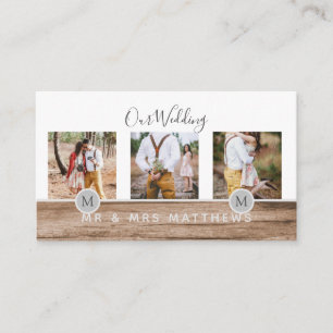 Rustic Photo Collage Monogram NEWLYWEDS WEDDING Business Card