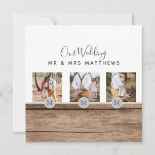 Rustic Photo Collage Monogram NEWLYWEDS WEDDING Invitation
