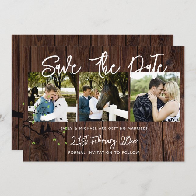 Rustic PHOTO Collage Save The Date Wedding Invitation (Front/Back)