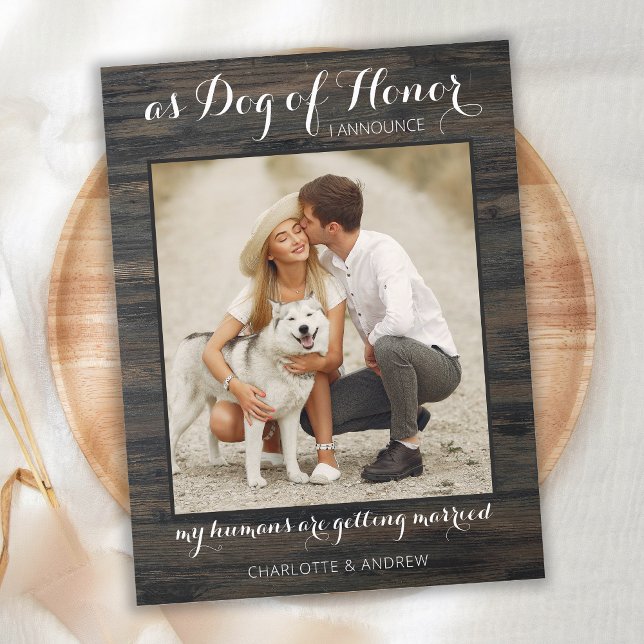 Rustic Photo Dog Of Honour Pet Wedding Engagement Announcement Postcard (Creator Uploaded)